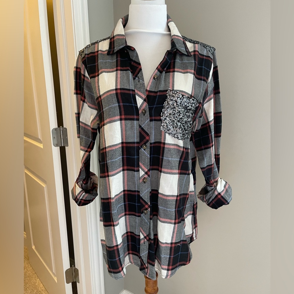 Abercrombie & Fitch Plaid Shirt with Sequin Detail Size Small
